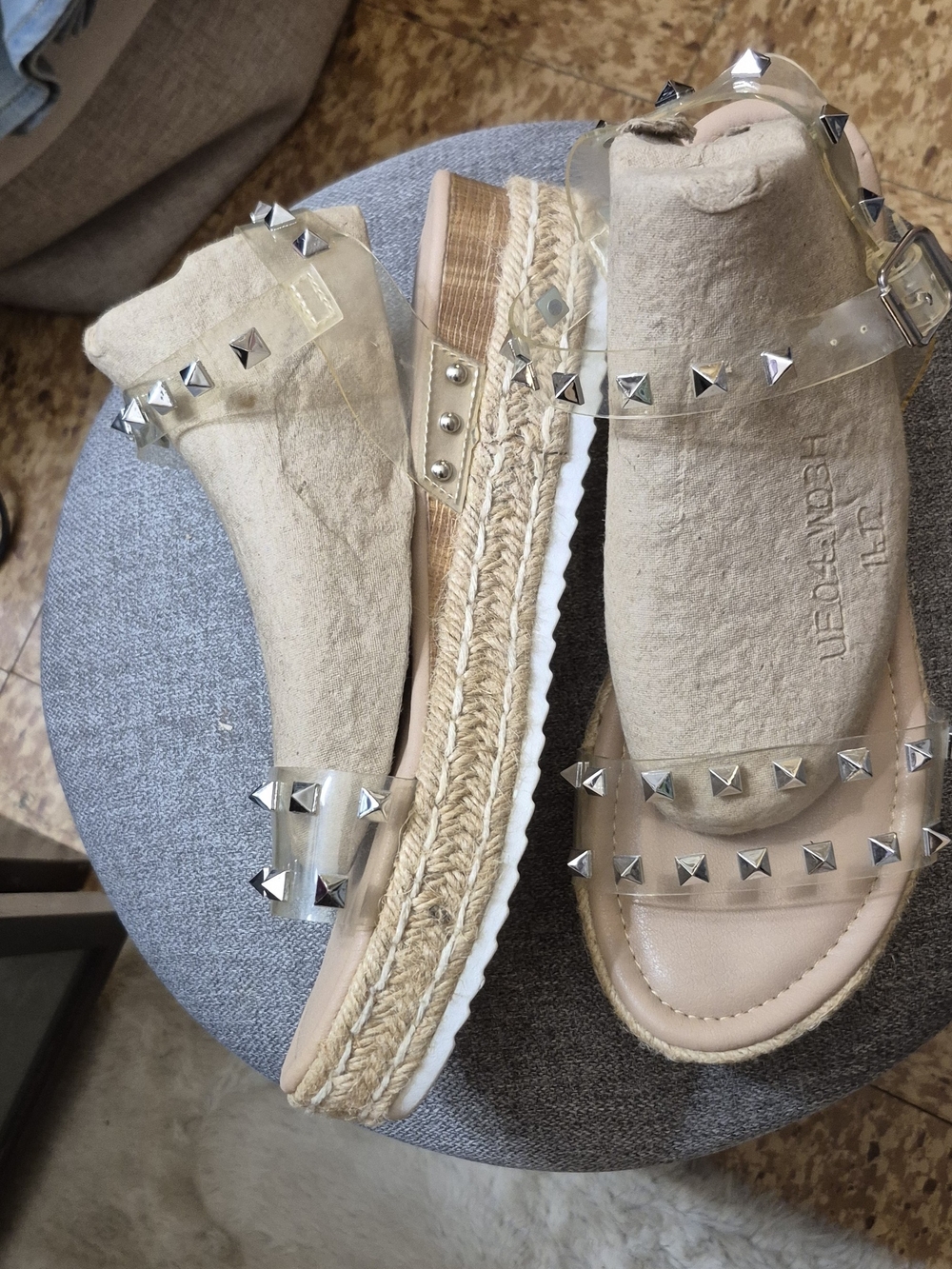 Cushionaire Studded Clear Strap Nude Sandals - Picture 3 of 5